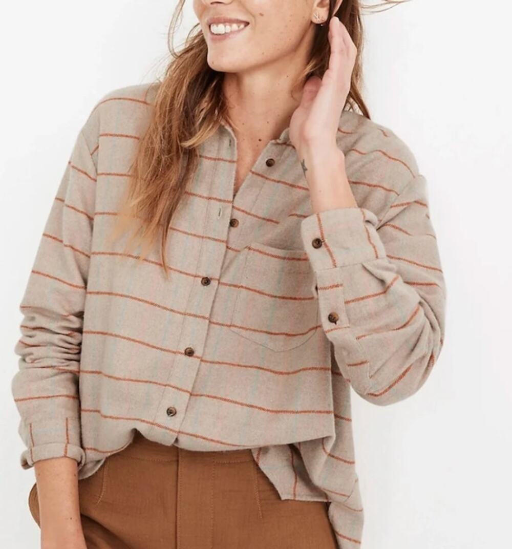Madewell Womens S Beige Multi Plaid Flannel Sunday Shirt Keene Cotton NEW